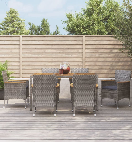 7-tlg. Garten-Essgruppe mit Kissen Grau Poly Rattan