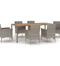 7-tlg. Garten-Essgruppe mit Kissen Grau Poly Rattan