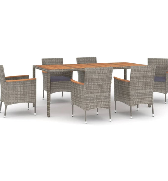 7-tlg. Garten-Essgruppe mit Kissen Grau Poly Rattan