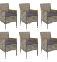 7-tlg. Garten-Essgruppe mit Kissen Grau Poly Rattan