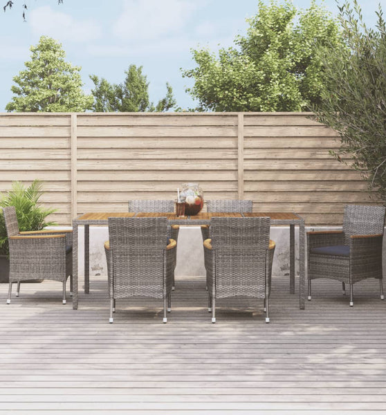 7-tlg. Garten-Essgruppe mit Kissen Grau Poly Rattan