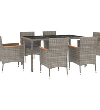 7-tlg. Garten-Essgruppe mit Kissen Grau Poly Rattan