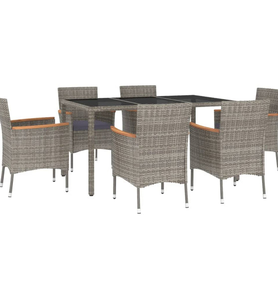 7-tlg. Garten-Essgruppe mit Kissen Grau Poly Rattan