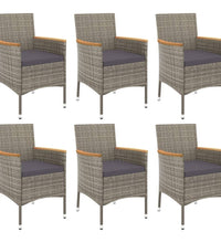 7-tlg. Garten-Essgruppe mit Kissen Grau Poly Rattan