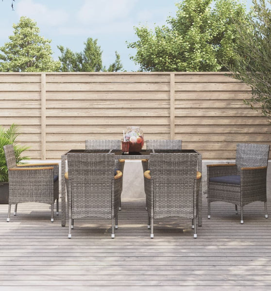7-tlg. Garten-Essgruppe mit Kissen Grau Poly Rattan