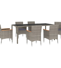 7-tlg. Garten-Essgruppe mit Kissen Grau Poly Rattan