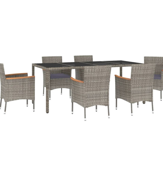 7-tlg. Garten-Essgruppe mit Kissen Grau Poly Rattan