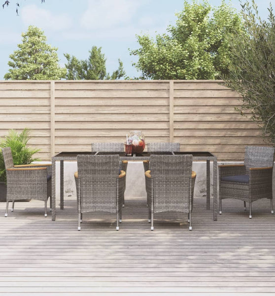 7-tlg. Garten-Essgruppe mit Kissen Grau Poly Rattan