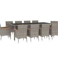 11-tlg. Garten-Essgruppe mit Kissen Grau Poly Rattan