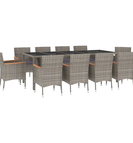 11-tlg. Garten-Essgruppe mit Kissen Grau Poly Rattan