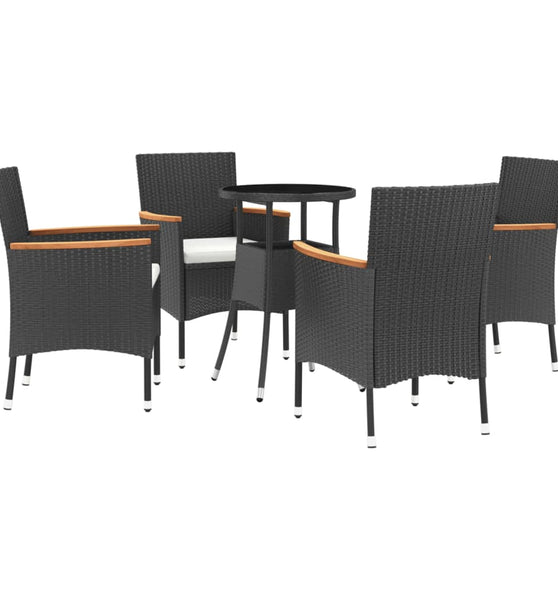 5-tlg. Garten-Bistro-Set mit Kissen Schwarz Poly Rattan