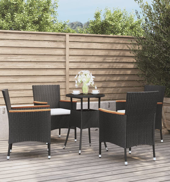 5-tlg. Garten-Bistro-Set mit Kissen Schwarz Poly Rattan