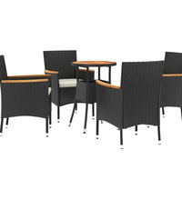 5-tlg. Garten-Bistro-Set mit Kissen Schwarz Poly Rattan