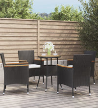 5-tlg. Garten-Bistro-Set mit Kissen Schwarz Poly Rattan