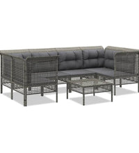 7-tlg. Garten-Lounge-Set mit Kissen Grau Poly Rattan