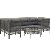 7-tlg. Garten-Lounge-Set mit Kissen Grau Poly Rattan