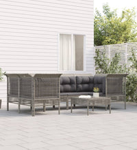 7-tlg. Garten-Lounge-Set mit Kissen Grau Poly Rattan