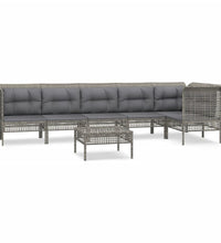 7-tlg. Garten-Lounge-Set mit Kissen Grau Poly Rattan