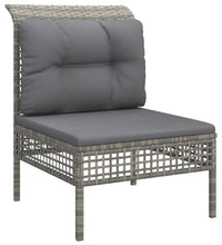 7-tlg. Garten-Lounge-Set mit Kissen Grau Poly Rattan