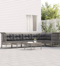 7-tlg. Garten-Lounge-Set mit Kissen Grau Poly Rattan