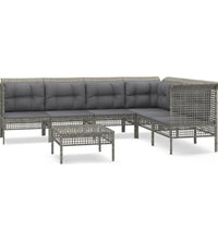 7-tlg. Garten-Lounge-Set mit Kissen Grau Poly Rattan