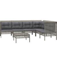 7-tlg. Garten-Lounge-Set mit Kissen Grau Poly Rattan