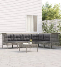 7-tlg. Garten-Lounge-Set mit Kissen Grau Poly Rattan