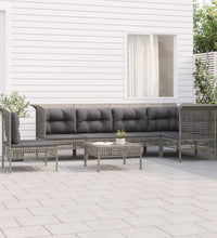 7-tlg. Garten-Lounge-Set mit Kissen Grau Poly Rattan