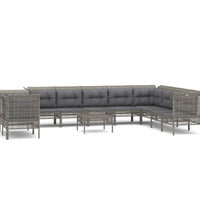 11-tlg. Garten-Lounge-Set mit Kissen Grau Poly Rattan