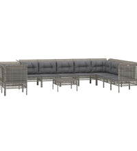 11-tlg. Garten-Lounge-Set mit Kissen Grau Poly Rattan