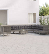 11-tlg. Garten-Lounge-Set mit Kissen Grau Poly Rattan