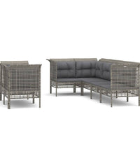 7-tlg. Garten-Lounge-Set mit Kissen Grau Poly Rattan