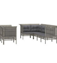 7-tlg. Garten-Lounge-Set mit Kissen Grau Poly Rattan