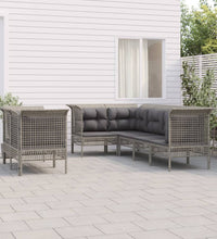 7-tlg. Garten-Lounge-Set mit Kissen Grau Poly Rattan