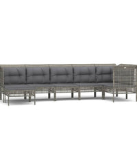 7-tlg. Garten-Lounge-Set mit Kissen Grau Poly Rattan