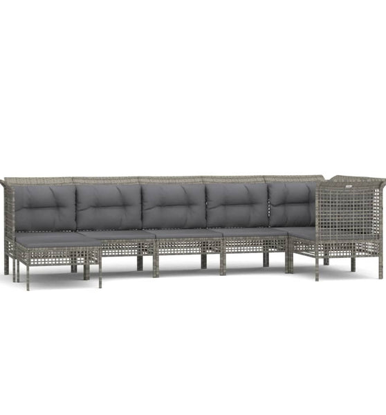 7-tlg. Garten-Lounge-Set mit Kissen Grau Poly Rattan