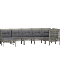 7-tlg. Garten-Lounge-Set mit Kissen Grau Poly Rattan