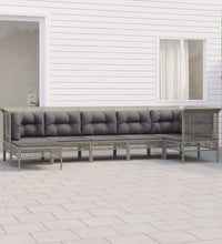 7-tlg. Garten-Lounge-Set mit Kissen Grau Poly Rattan