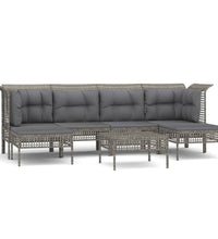 7-tlg. Garten-Lounge-Set mit Kissen Grau Poly Rattan