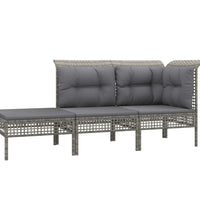 7-tlg. Garten-Lounge-Set mit Kissen Grau Poly Rattan