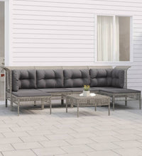 7-tlg. Garten-Lounge-Set mit Kissen Grau Poly Rattan