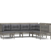 7-tlg. Garten-Lounge-Set mit Kissen Grau Poly Rattan