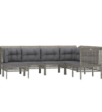 7-tlg. Garten-Lounge-Set mit Kissen Grau Poly Rattan