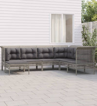 7-tlg. Garten-Lounge-Set mit Kissen Grau Poly Rattan