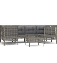 7-tlg. Garten-Lounge-Set mit Kissen Grau Poly Rattan