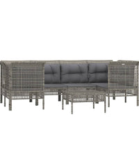 7-tlg. Garten-Lounge-Set mit Kissen Grau Poly Rattan