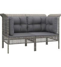 7-tlg. Garten-Lounge-Set mit Kissen Grau Poly Rattan