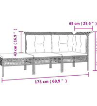 10-tlg. Garten-Lounge-Set mit Kissen Grau Poly Rattan