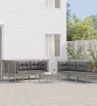 10-tlg. Garten-Lounge-Set mit Kissen Grau Poly Rattan