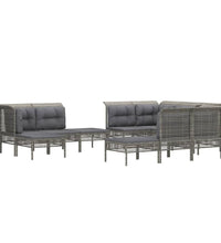 11-tlg. Garten-Lounge-Set mit Kissen Grau Poly Rattan